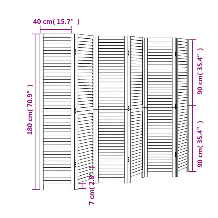 Kamerscherm met 6 panelen massief paulowniahout wit