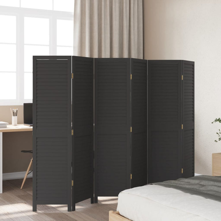 Kamerscherm met 6 panelen massief paulowniahout zwart