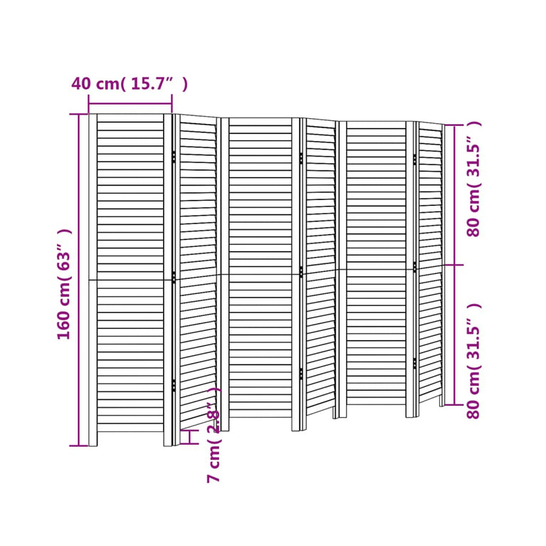 Kamerscherm met 6 panelen massief paulowniahout zwart
