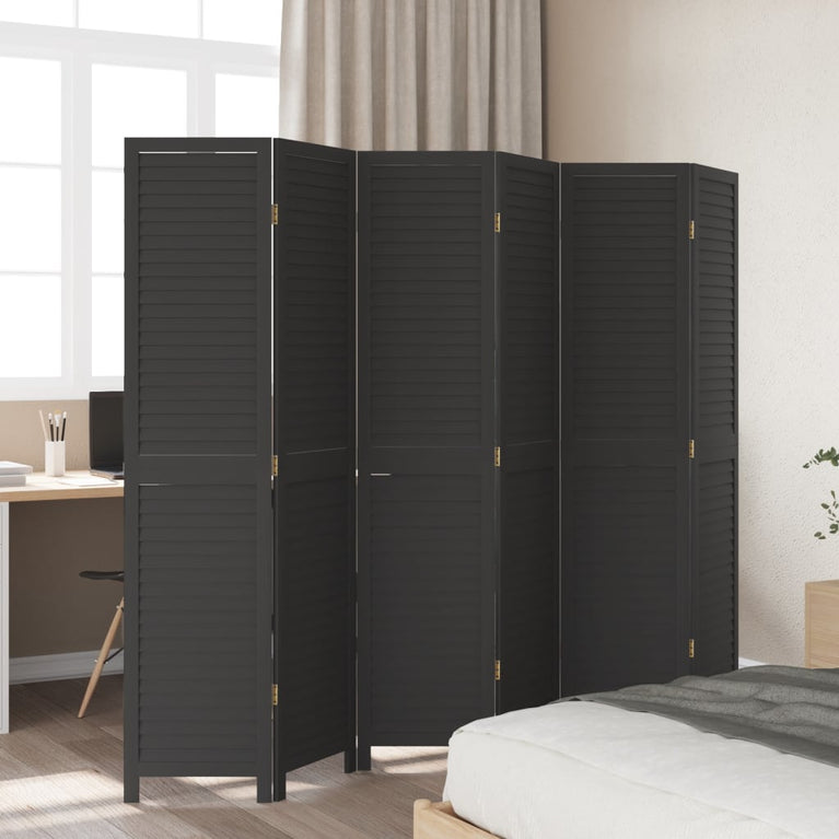 Kamerscherm met 6 panelen massief paulowniahout zwart