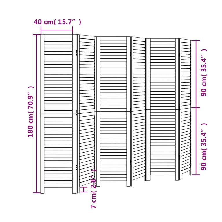 Kamerscherm met 6 panelen massief paulowniahout zwart