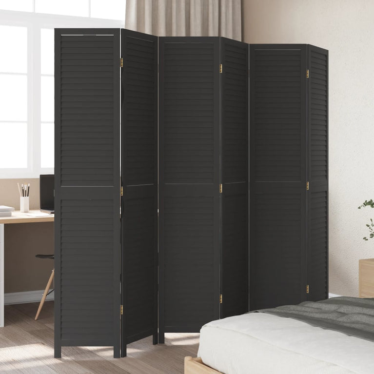 Kamerscherm met 6 panelen massief paulowniahout zwart