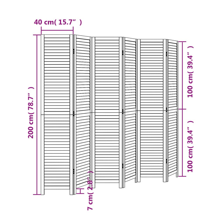 Kamerscherm met 6 panelen massief paulowniahout zwart