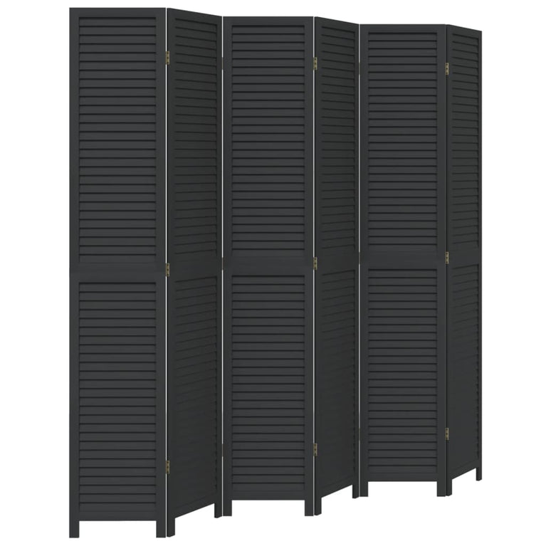 Kamerscherm met 6 panelen massief paulowniahout zwart