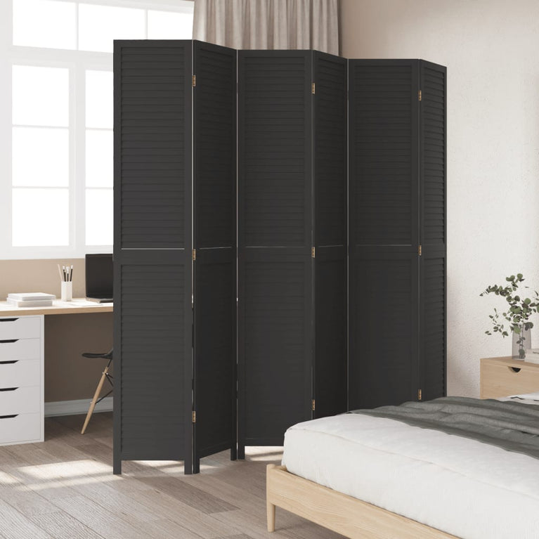 Kamerscherm met 6 panelen massief paulowniahout zwart