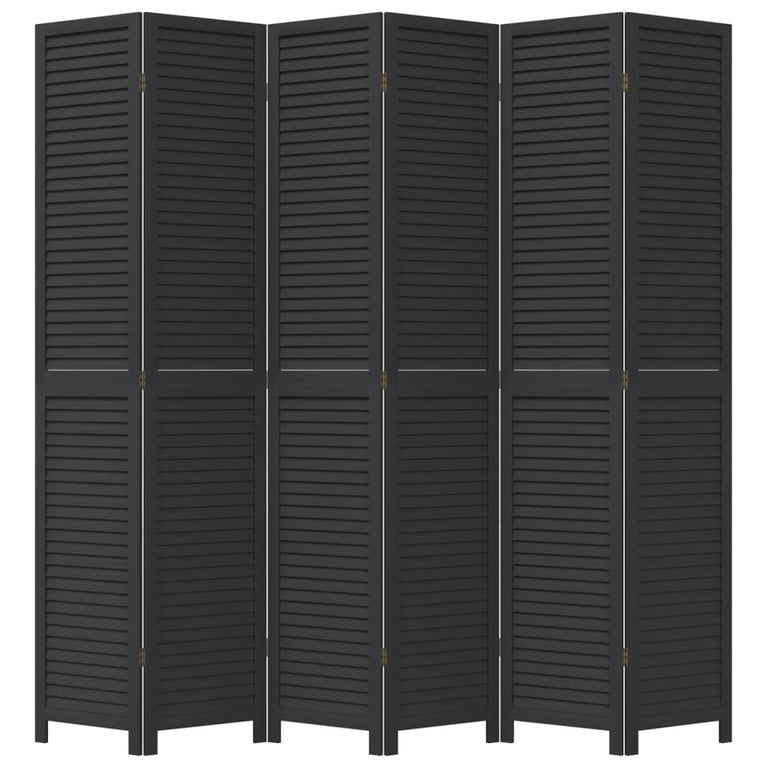 Kamerscherm met 6 panelen massief paulowniahout zwart