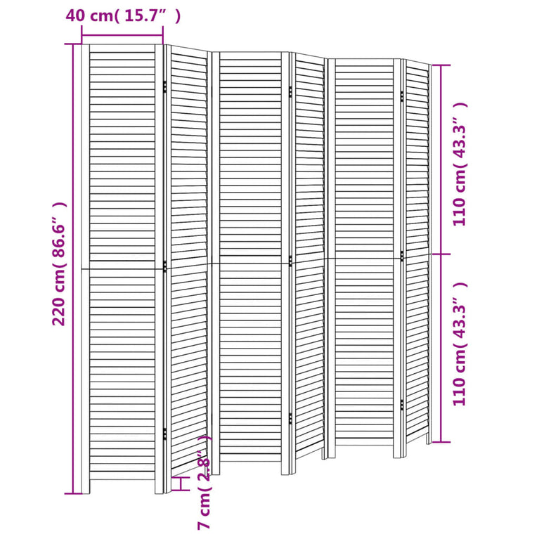 Kamerscherm met 6 panelen massief paulowniahout zwart