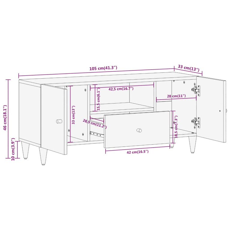 Tv-meubel 105x33x46cm massief mangohout