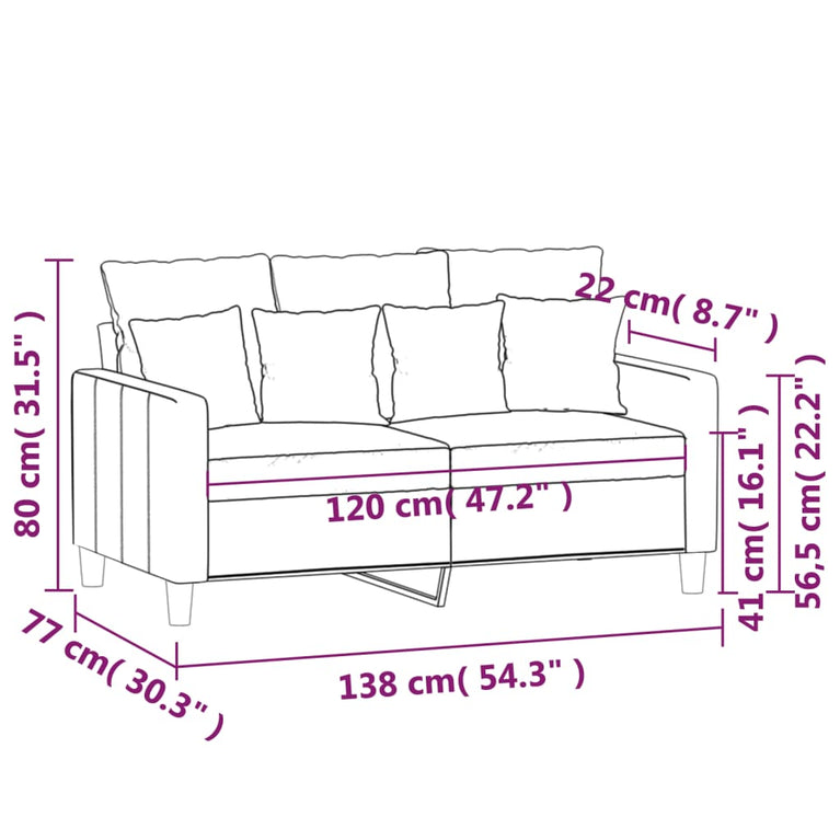 Tweezitsbank 120 cm fluweel lichtgrijs