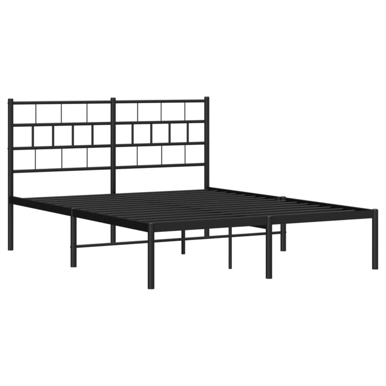 Bedframe met hoofdbord metaal zwart 160x200 cm