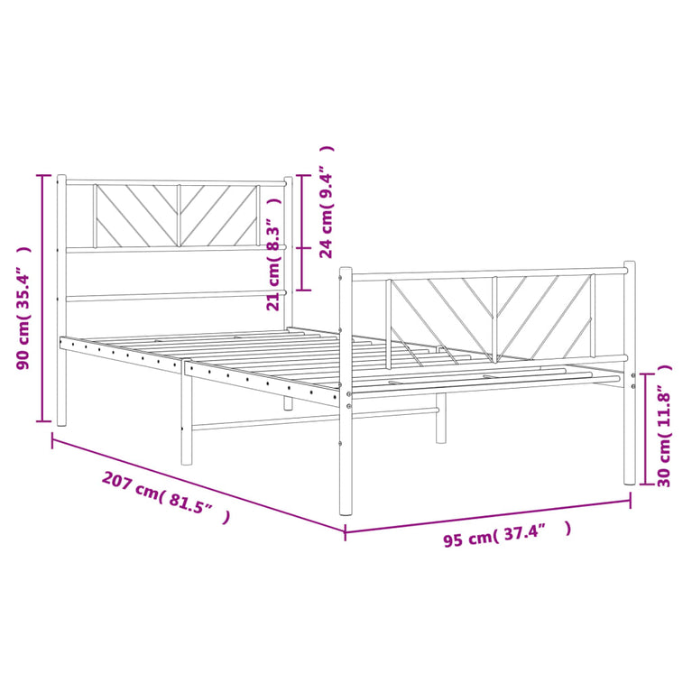 Bedframe met hoofd- en voeteneinde metaal zwart 90x200 cm