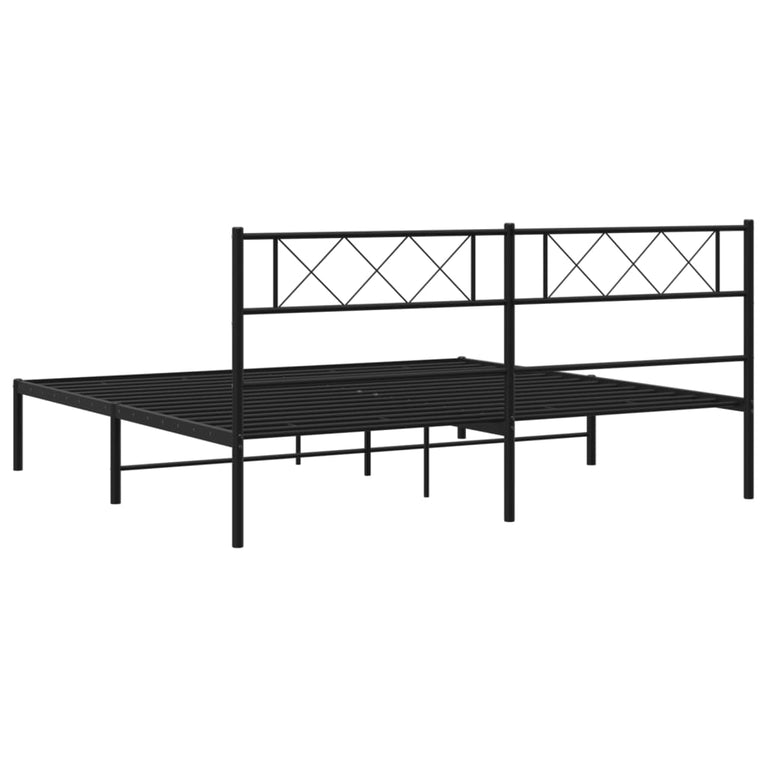 Bedframe met hoofdbord metaal zwart 180x200 cm
