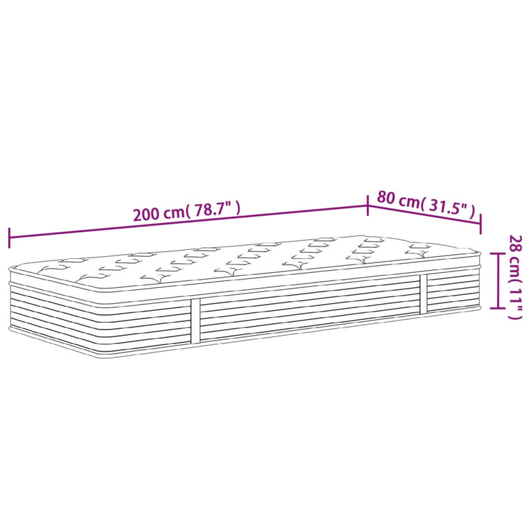 Pocketveringmatras middelhard-plus 80x200 cm