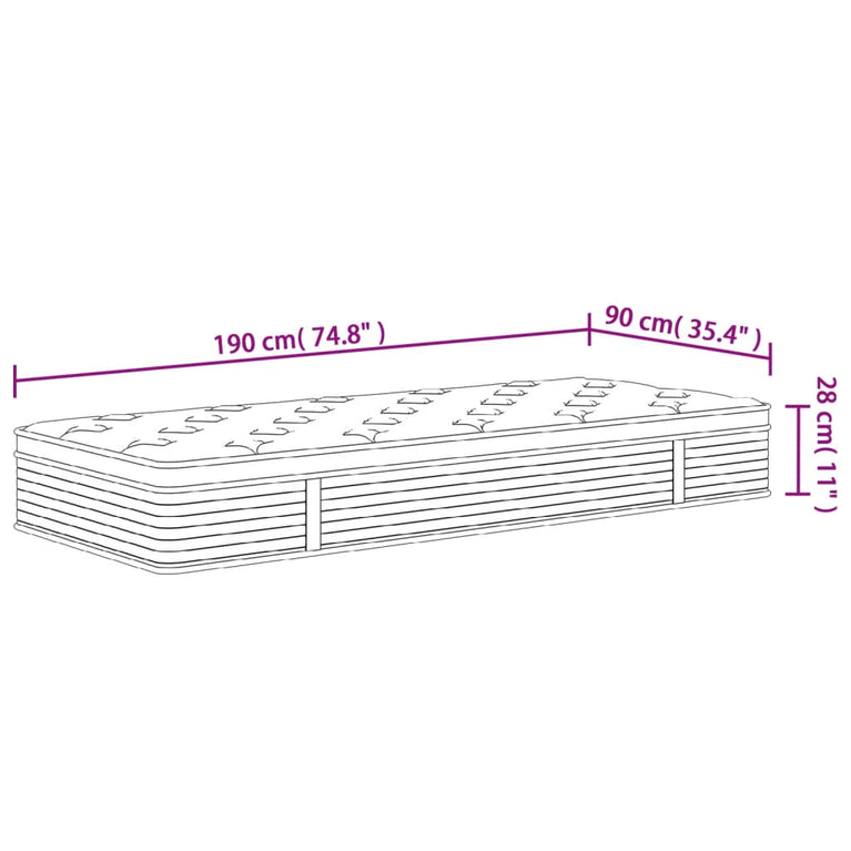 Pocketveringmatras middelhard-plus 90x190 cm Single Size