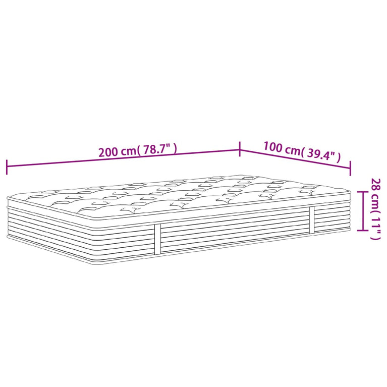 Pocketveringmatras middelhard-plus 100x200 cm
