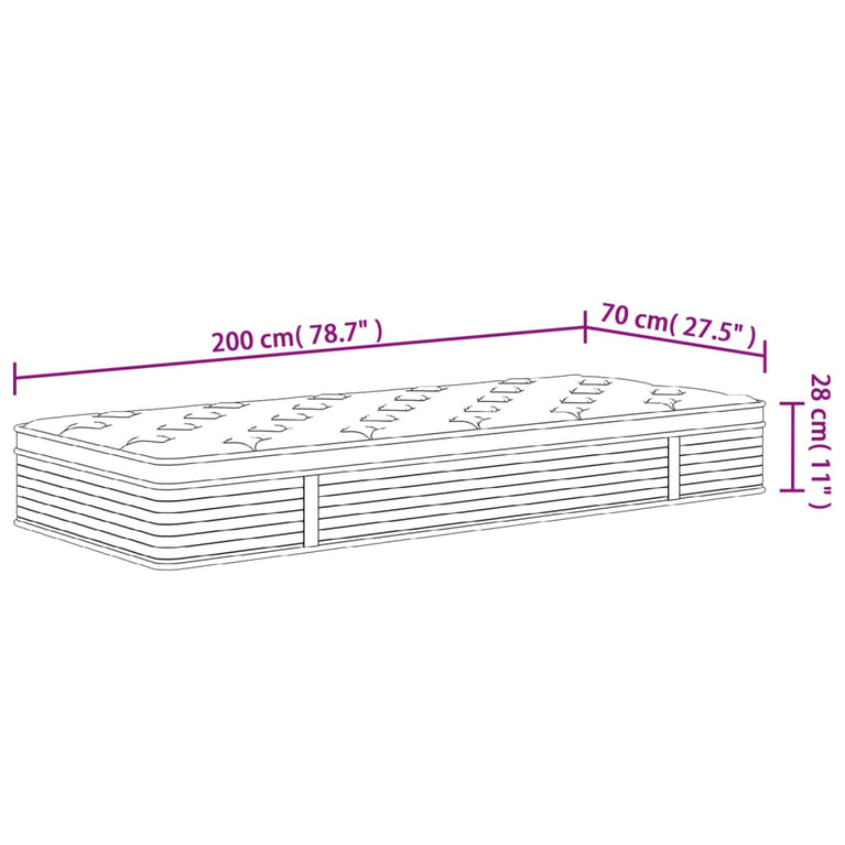 Pocketveringmatras middelhard-plus 70x200 cm