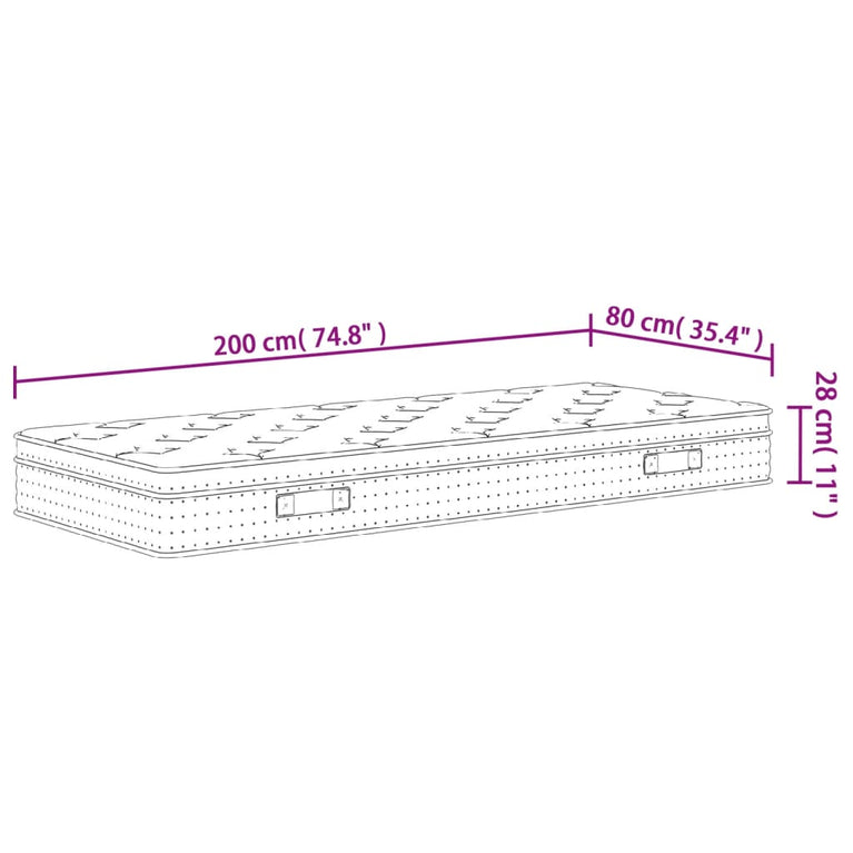 Pocketveringmatras middelhard-plus 80x200 cm