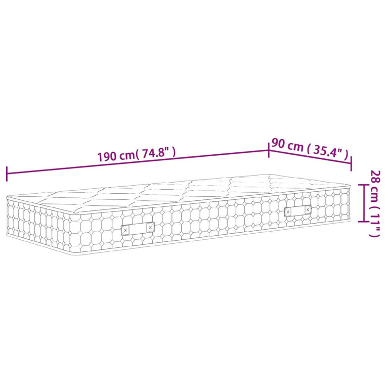 Pocketveringmatras middelhard-plus 90x190 cm Single Size