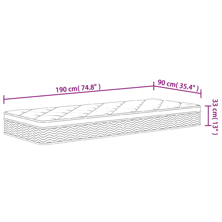 Pocketveringmatras middelhard-plus 90x190 cm Single Size