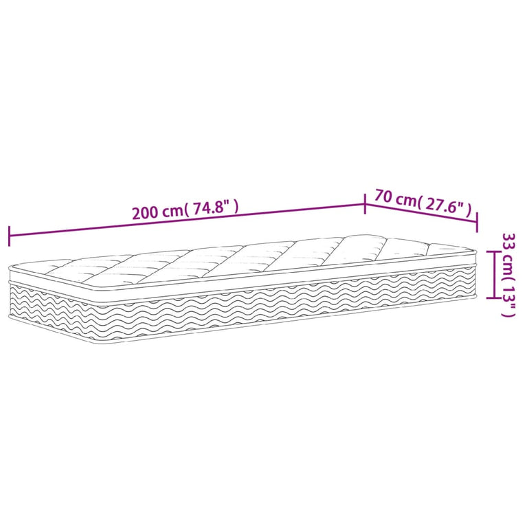 Pocketveringmatras middelhard-plus 70x200 cm