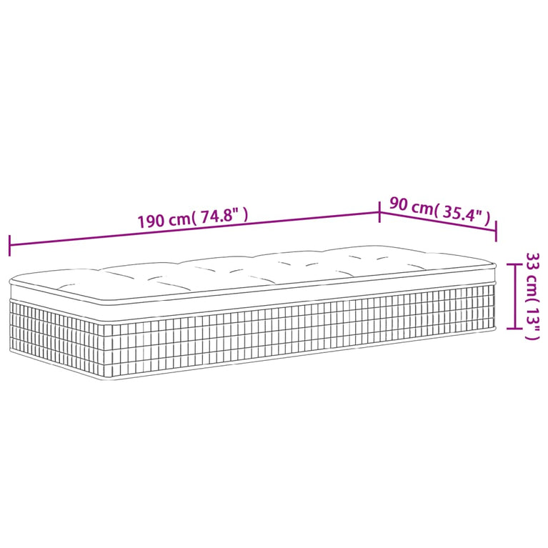 Pocketveringmatras middelhard-hard 90x190 cm Single Size