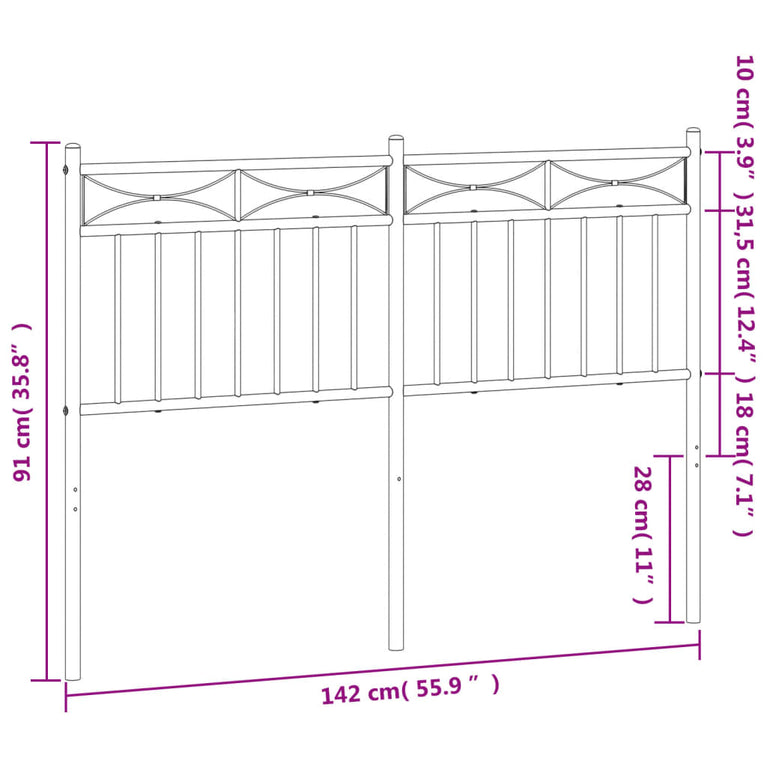 Hoofdbord 135 cm metaal wit
