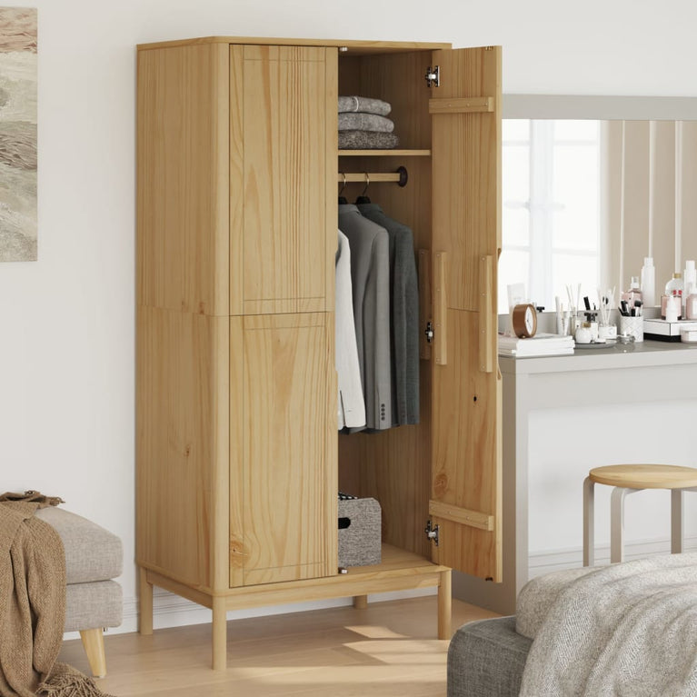 Kledingkast FLORO 77x53x171 cm massief grenenhout wasbruin
