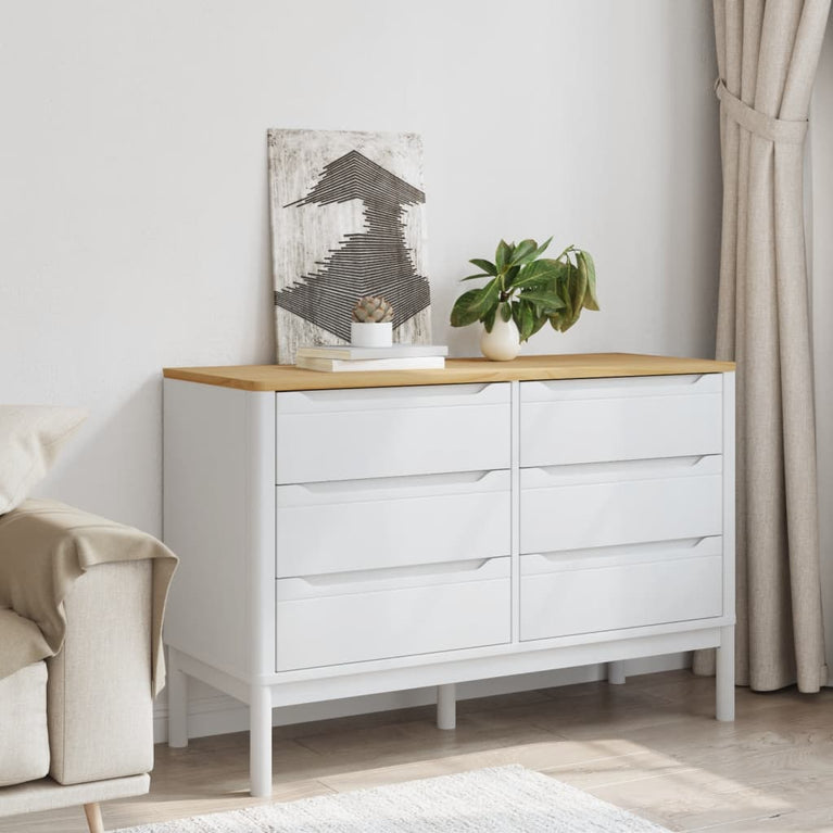 Ladekast FLORO massief grenenhout wit