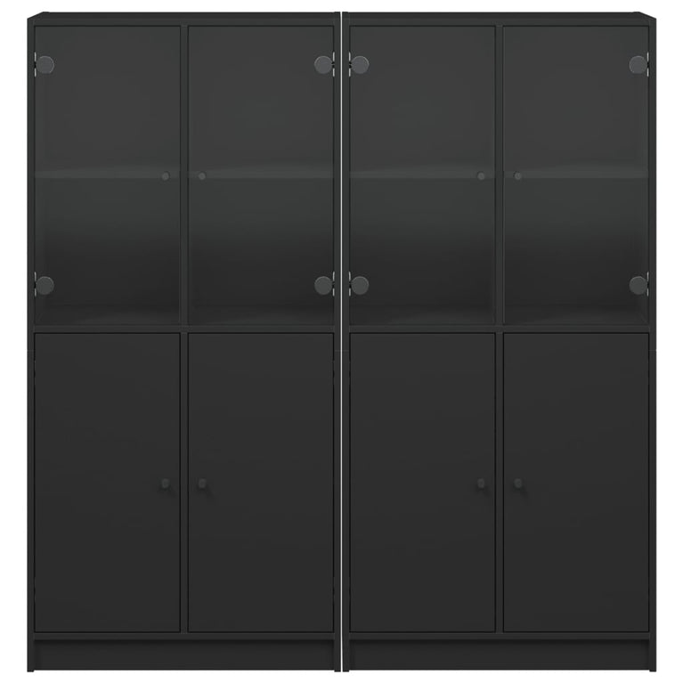 Boekenkast met deuren 136x37x142 cm bewerkt hout zwart