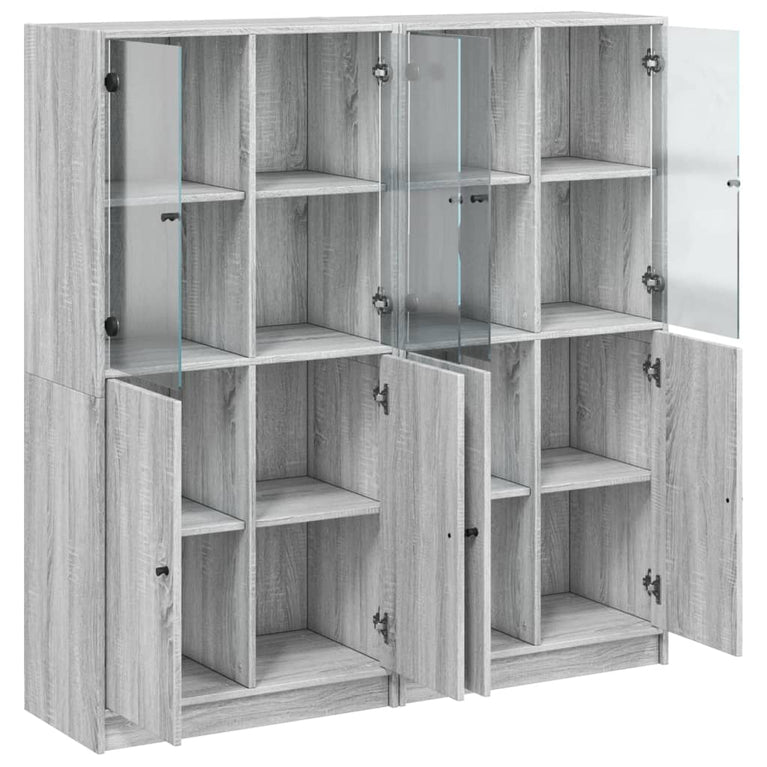 Boekenkast met deuren 136x37x142 cm hout grijs sonoma eiken