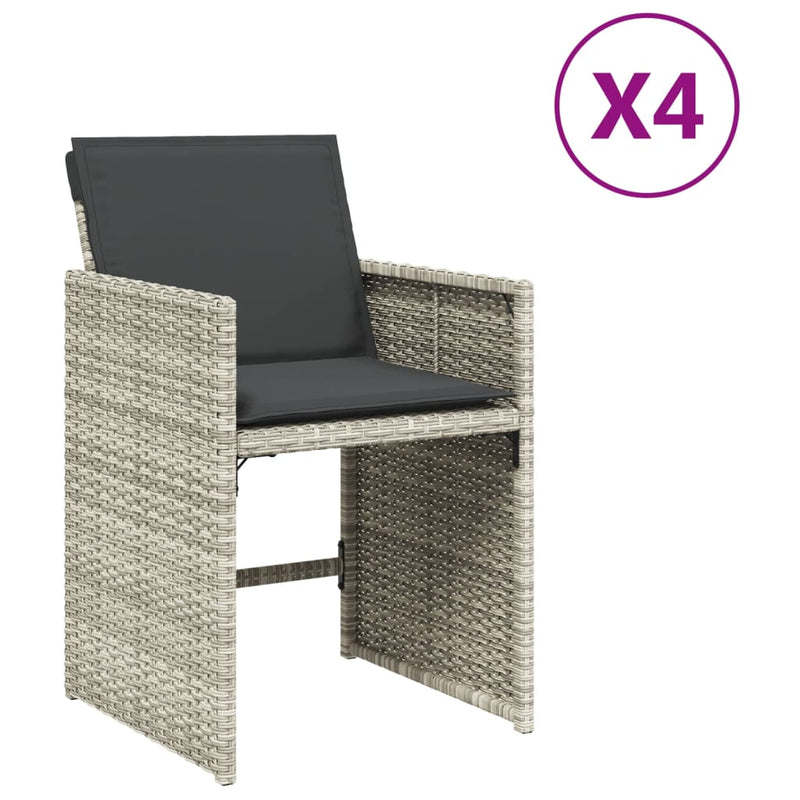 Tuinstoelen 4 st met kussens poly rattan lichtgrijs