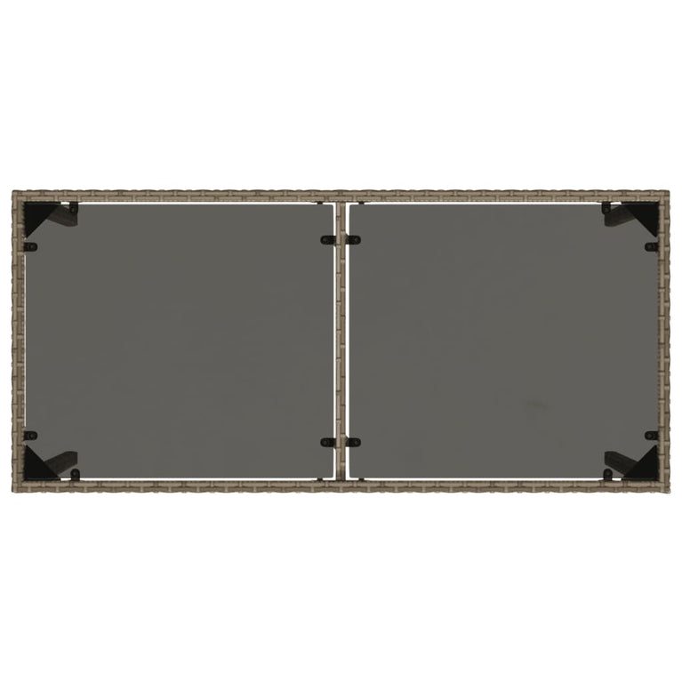 Tuintafel met glazen blad 115x54x74 cm poly rattan grijs
