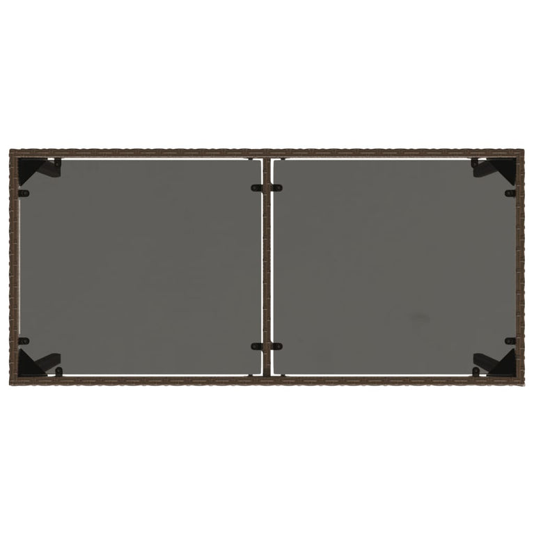 Tuintafel met glazen blad 115x54x74 cm poly rattan bruin