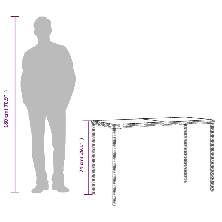 Tuintafel met glazen blad 115x54x74 cm poly rattan bruin