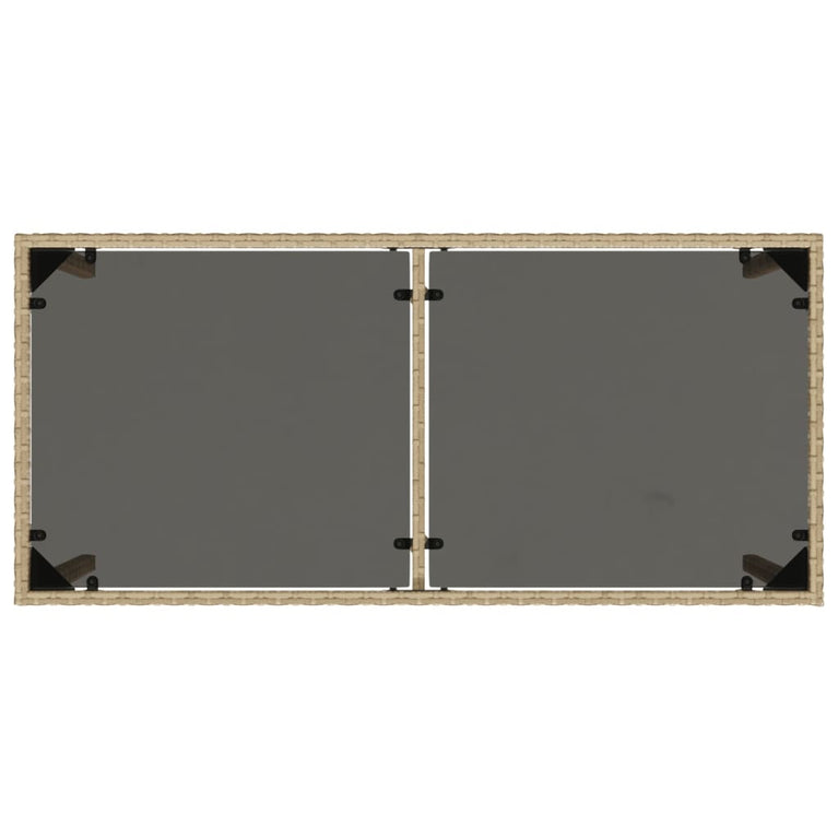 Tuintafel met glazen blad 115x54x74 cm poly rattan beige