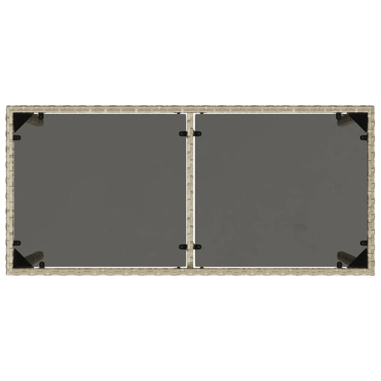 Tuintafel met glazen blad 115x54x74 cm poly rattan lichtgrijs