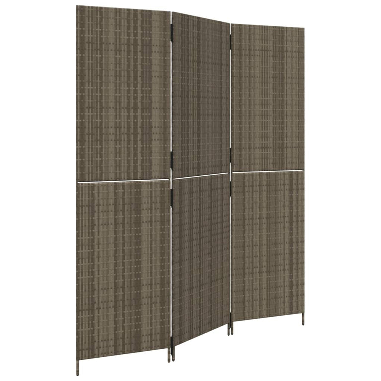 Kamerscherm 3 panelen poly rattan grijs