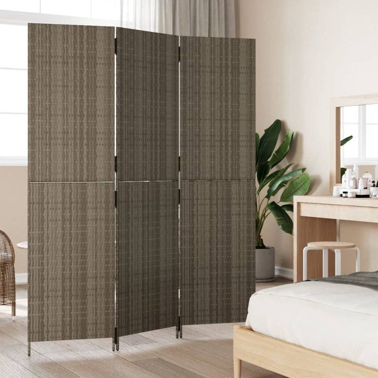 Kamerscherm 3 panelen poly rattan grijs