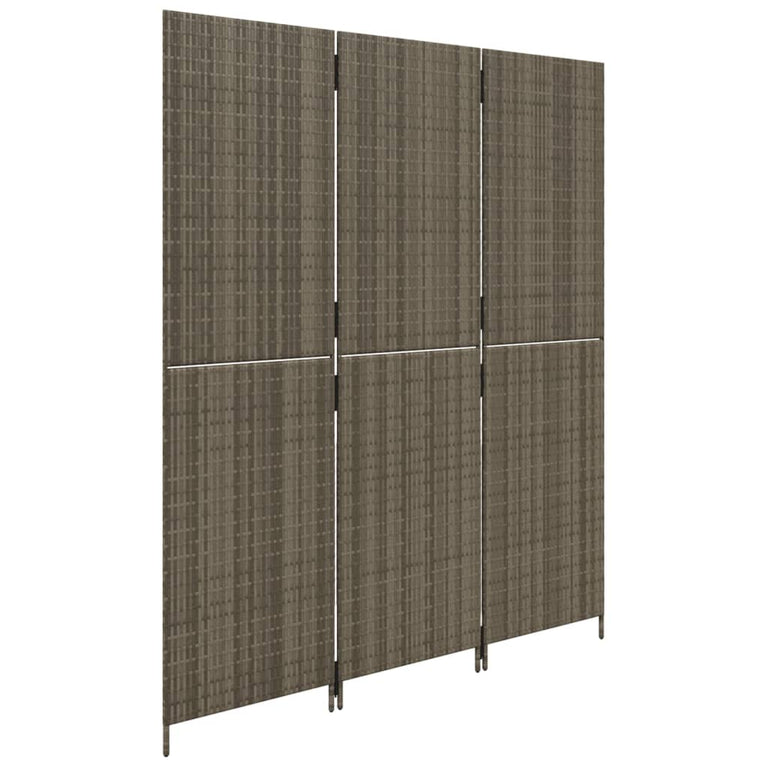 Kamerscherm 3 panelen poly rattan grijs