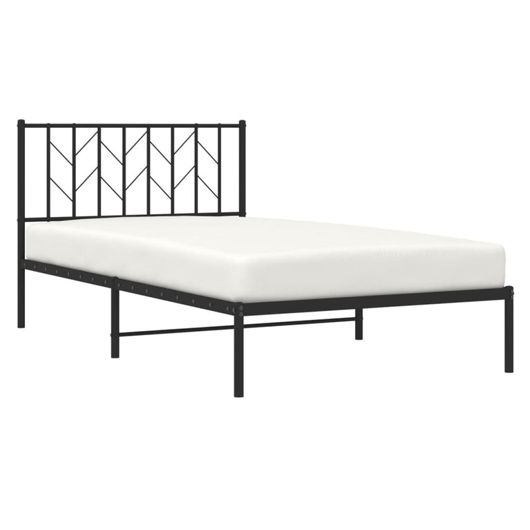 Bedframe met hoofdbord metaal zwart 107x203 cm
