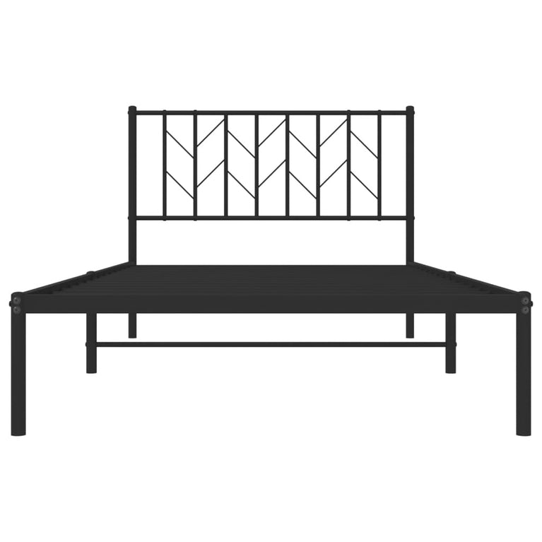 Bedframe met hoofdbord metaal zwart 107x203 cm