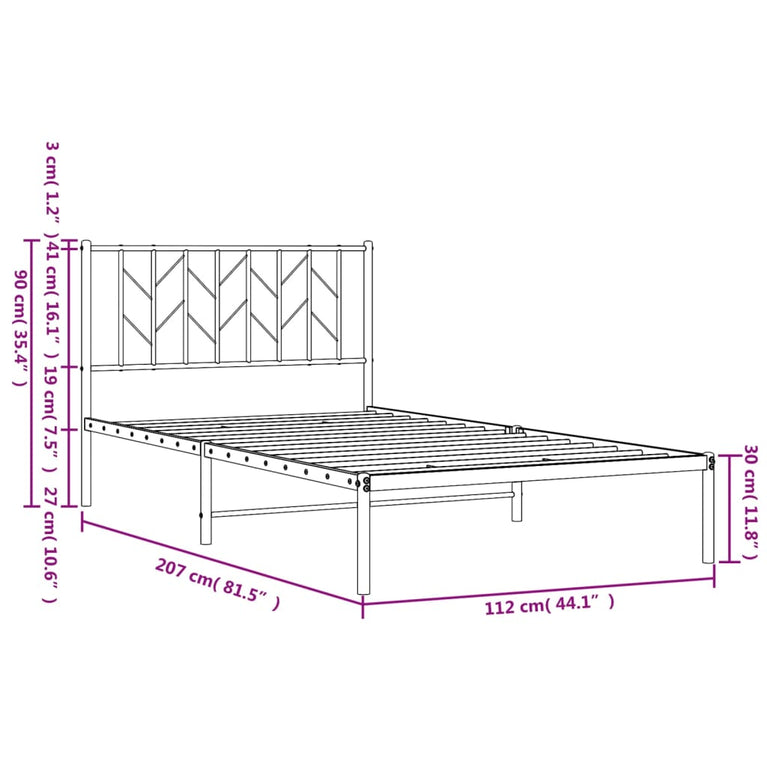Bedframe met hoofdbord metaal zwart 107x203 cm