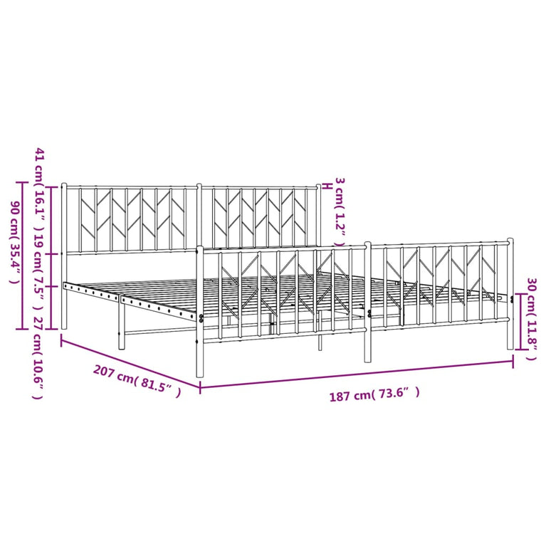 Bedframe met hoofd- en voeteneinde metaal zwart 180x200 cm