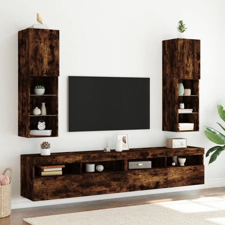 Tv-meubel LED-verlichting 30,5x30x102 cm gerookt eikenkleurig