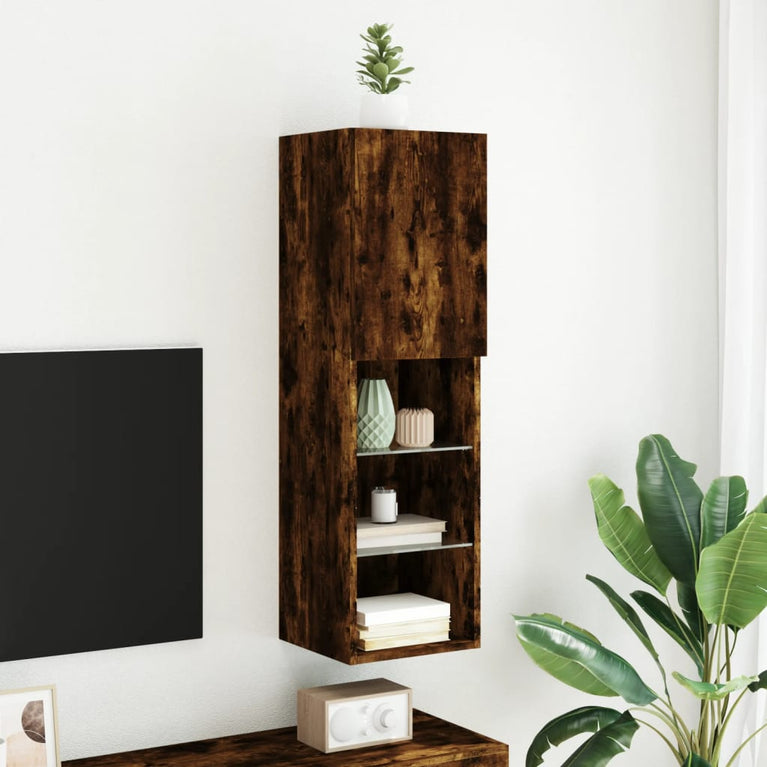 Tv-meubel LED-verlichting 30,5x30x102 cm gerookt eikenkleurig