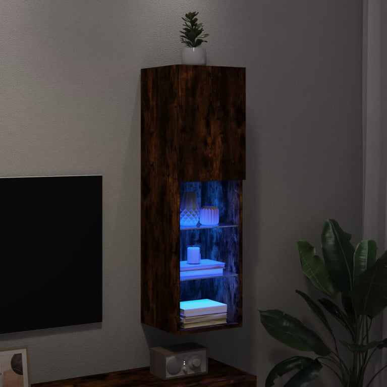 Tv-meubel LED-verlichting 30,5x30x102 cm gerookt eikenkleurig