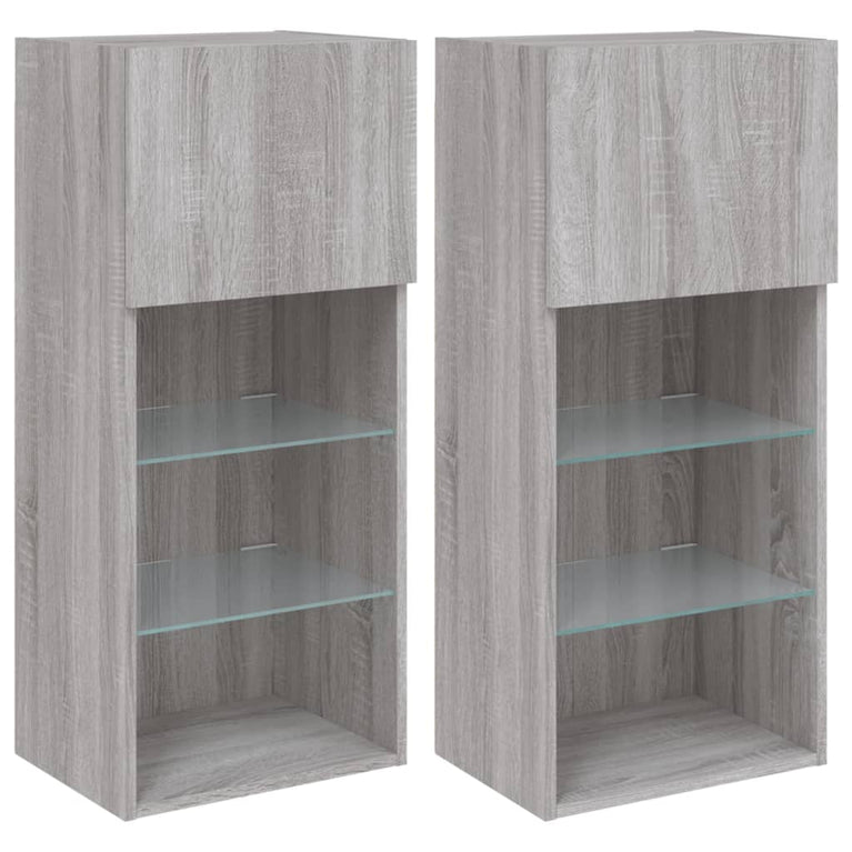 Tv-meubels met LED-verlichting 2 st 40,5x30x80 cm grijs sonoma