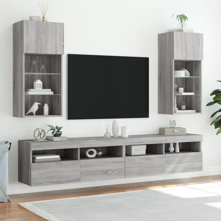 Tv-meubels met LED-verlichting 2 st 40,5x30x80 cm grijs sonoma