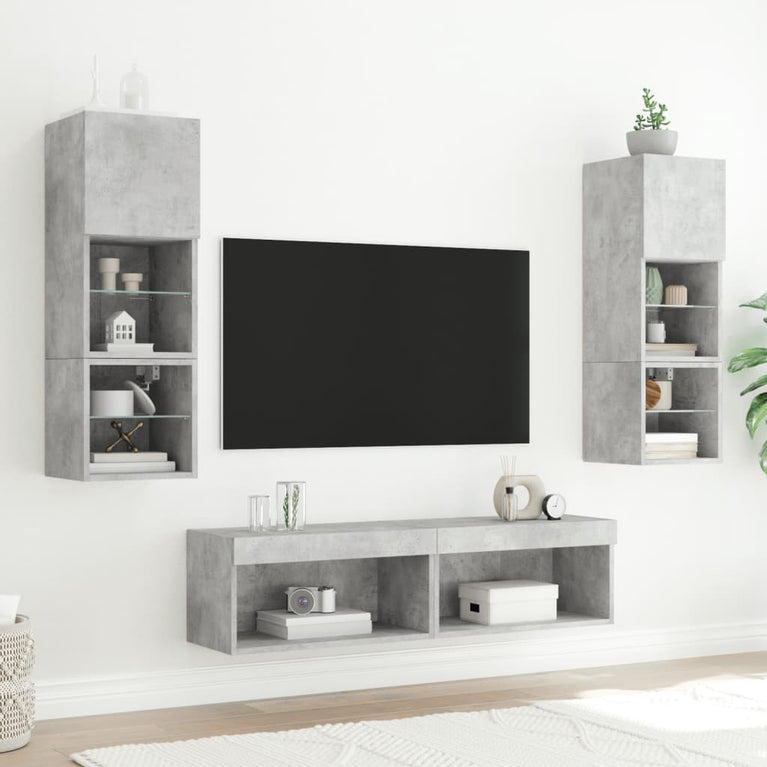 Tv-meubels met LED-verlichting 2 st 60x30x30 cm betongrijs