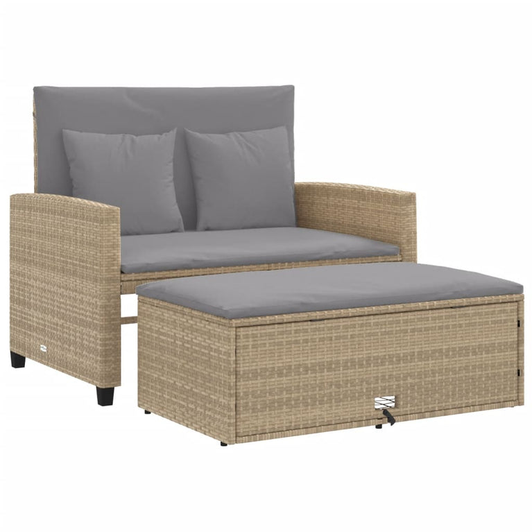 Tuinbank 2-zits met kussens poly rattan beige